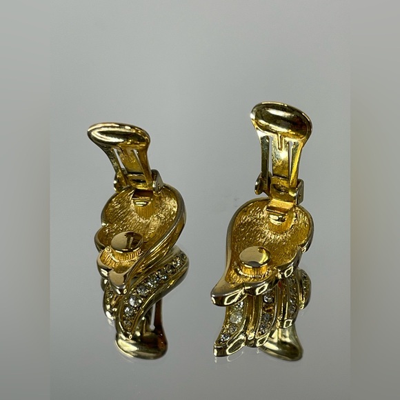 Christian Dior Rhinestone Gold Tone Clip On Earrings With Dust Bag - Picture 7 of 11